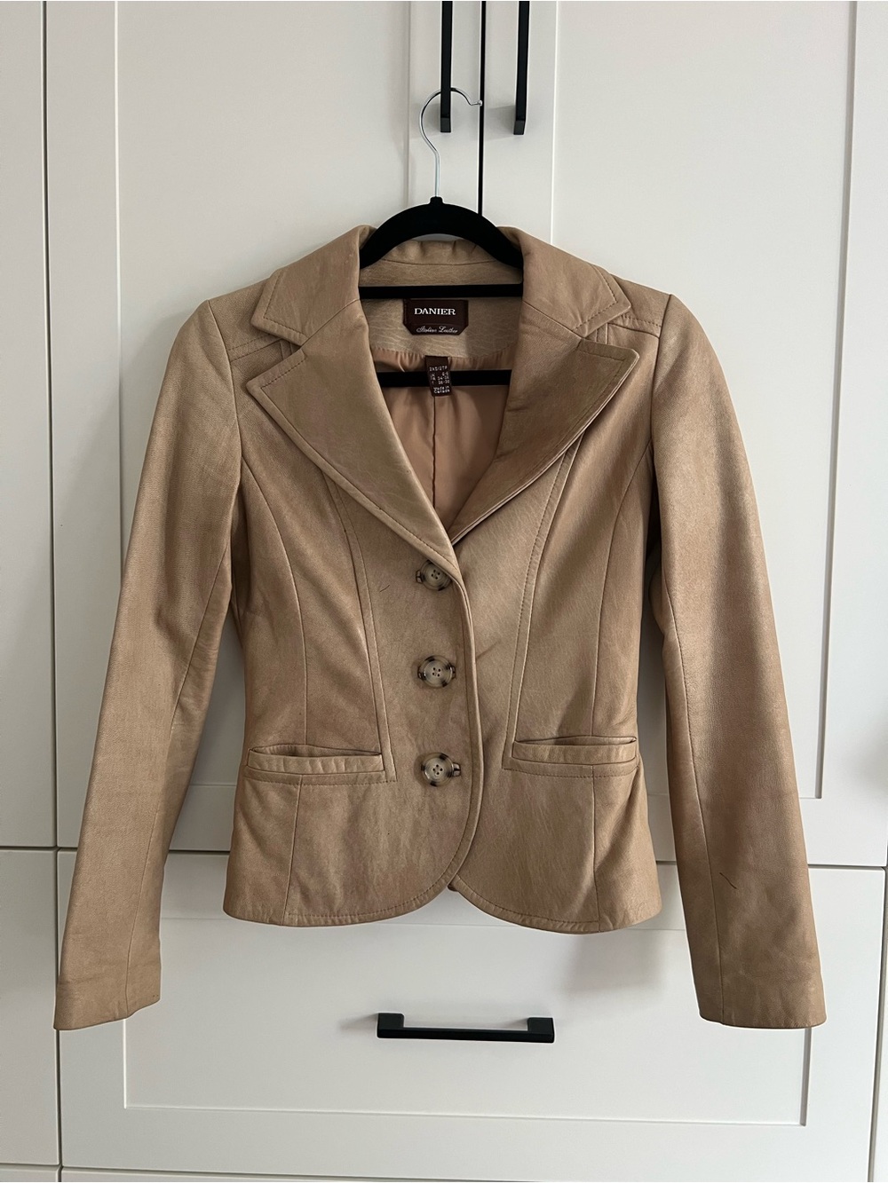 Danier Beige Italian Leather Button-Front Blazer